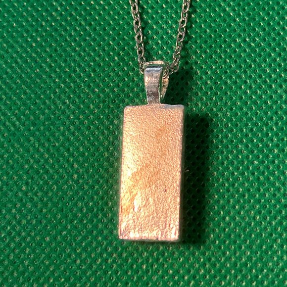 Purple Sky with Moon & Silhouette Tree Silver Tone Rectangular Pendant Necklace - Picture 4 of 5